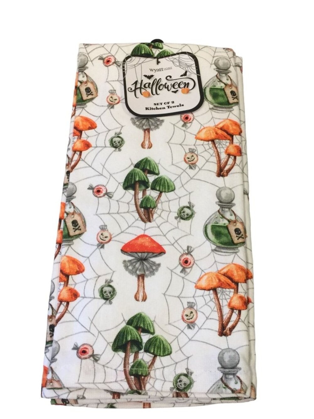 wyatt home Halloween Kitchen Towels Mushrooms Eyeballs Skulls Potion Bottles